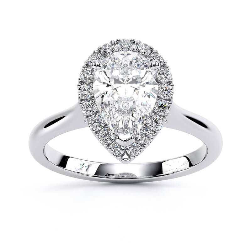 Pear Plain Band Halo Lab Grown Diamond Ring