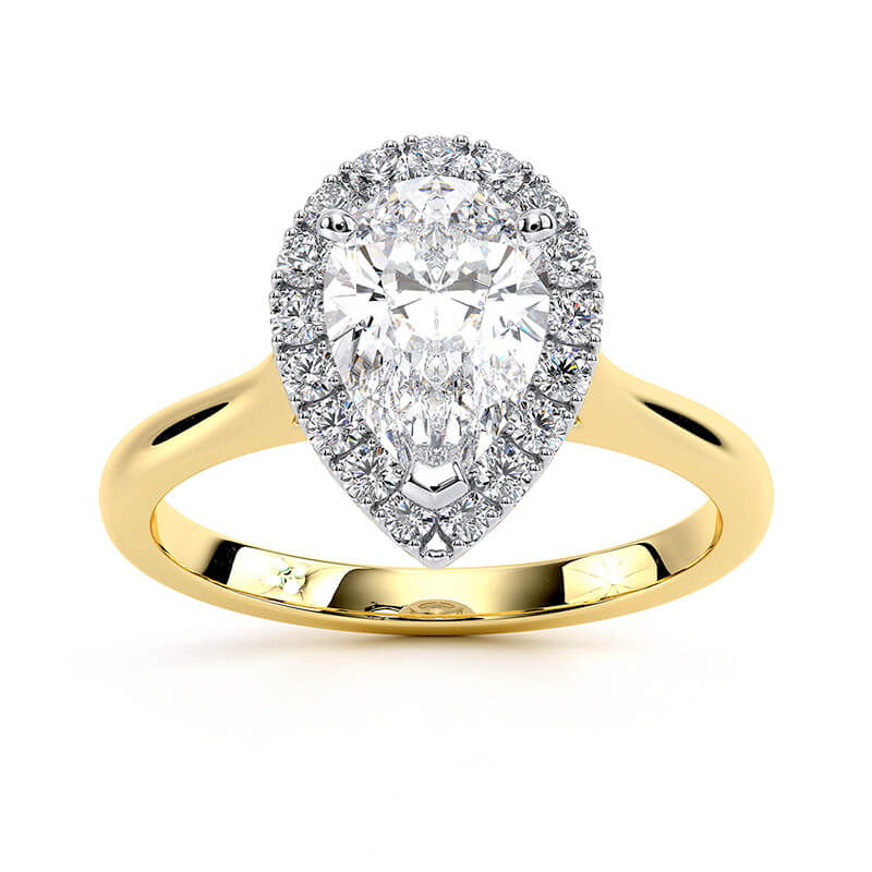 Pear Plain Band Halo Lab Grown Diamond Ring