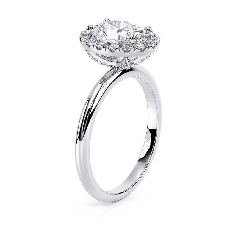 Oval Lux Halo Plain Band Lab Grown Diamond Ring