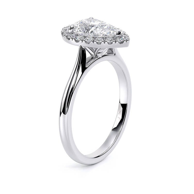 Pear Plain Band Halo Lab Grown Diamond Ring